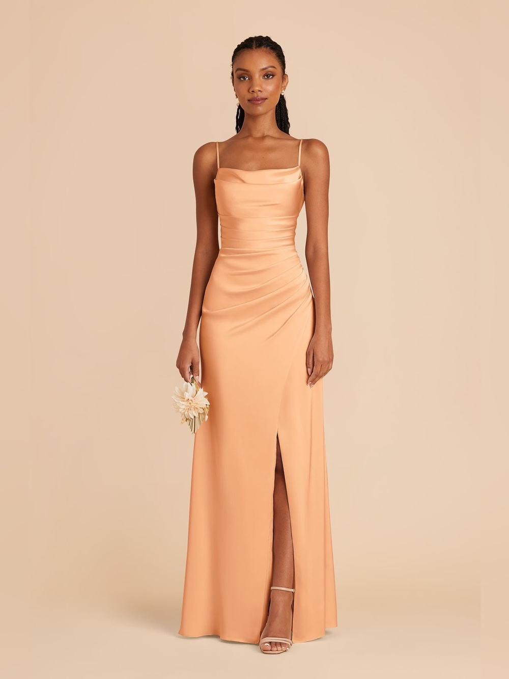 Lydia Matte Satin Dress - Peach Matte Satin